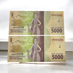 Indonesia 5000 Rupiah Fancy Number Pair 5BU 5555555 UNC Unique And Rare