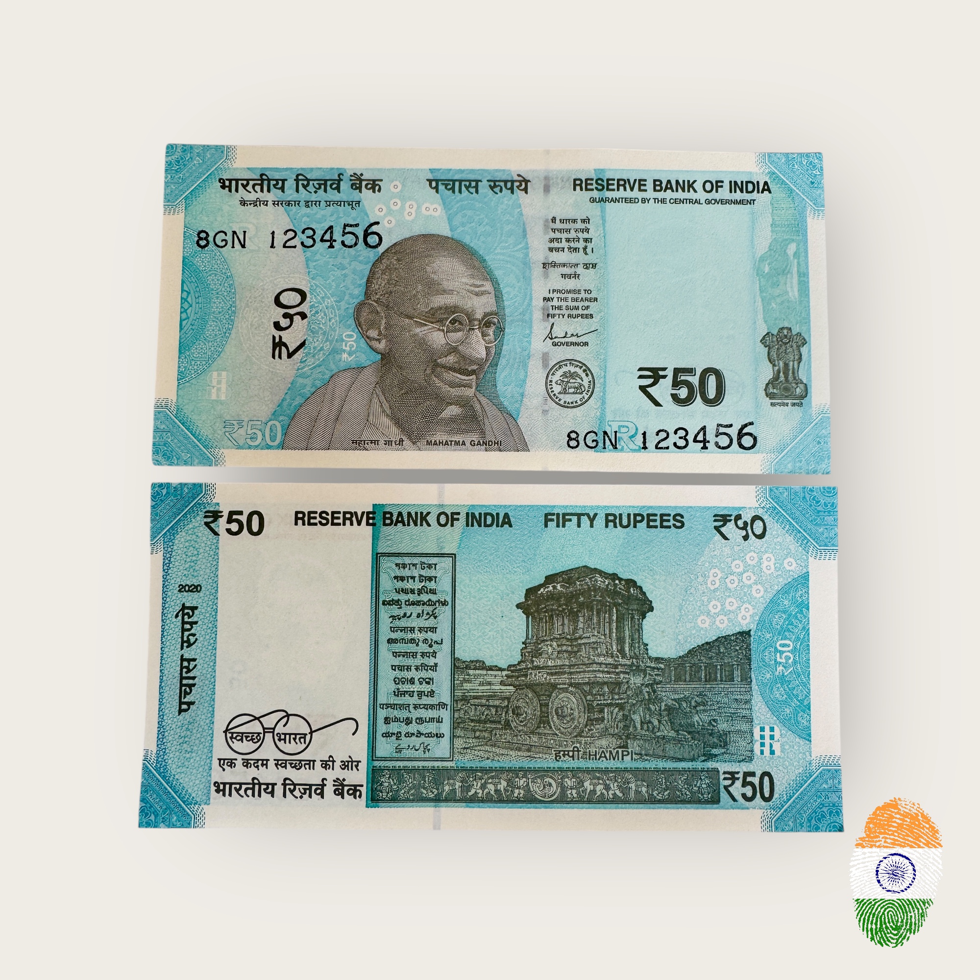 Rs 50 India Banknote Solid Fancy Ladder 123456 New Issue