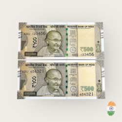 Rs 500 India Banknote Running Fancy Number Same Prefix 123456 and 654321 Unique and Rare