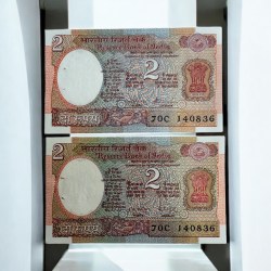 Rs 2 Satellite Issue Twin Pair Set Republic India Issue Gem Unc Unique and Rare Both Notes Identical Number