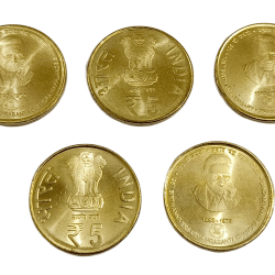 5 Rupees Ni/Brs COMMEMORATIVE Issue "PCM" PRASANTA CHANDRA MAHALANOBIS Lot of 5 coins **SCARE** GEM UNC Conditions.