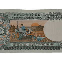 Alternative view of 5 Rupees Old TRACTOR Issue R.N MALHOTRA with SUPER SEMI FANCY Number "Eight Times 5" V.RARE in Crisp UNC Conditions.
