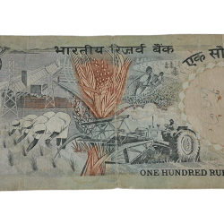 Alternative view of 100 Rupees Old Agriculture R.N MALHOTRA Cobalt Blue SOLID FANCY 666666 Serial Number with 0 Prefix **V. RARE** Collectable Grade.