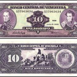 Venezuela 10 Bolivares Banknote 1995 P61d UNC Unique and Rare