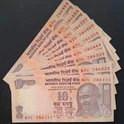 786111 - 786999 ( 9 PCS SET) 10 RUPEES GOVERNOR D.SUBBARAO GEM UNC RARE ( 9 NOTE SET)