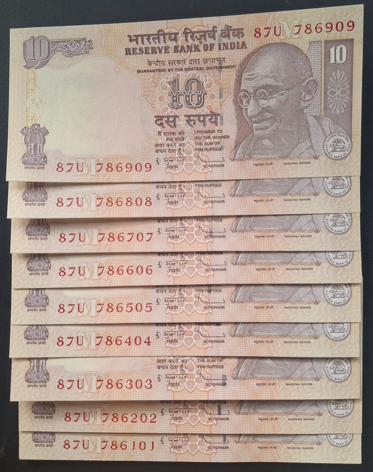 786101 - 786909 ( 9 PCS SET) 10 RUPEES GOVERNOR D.SUBBARAO GEM UNC SAME PREFIX RARE ( 9 NOTE SET) - Image 2