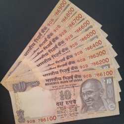786100 - 786900 ( 9 PCS SET) 10 RUPEES GOVERNOR URJIT PATEL GEM UNC SAME PREFIX RARE ( 9 NOTE SET)