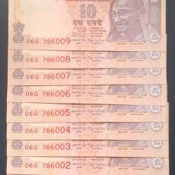 Alternative view of 786001 - 786009 ( 9 PCS SET) 10 RUPEES GOVERNOR RAGHU RAM RAJAN GEM UNC SAME PREFIX RARE ( 9 NOTE SET)