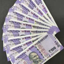 000101 - 000909 FANCY NUMBER 100 RUPEES GEM UNC RARE ( 9 NOTE SET)