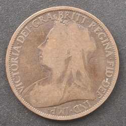 Alternative view of United Kingdom 1 Penny 1896 Victoria RARE COIN #A-406