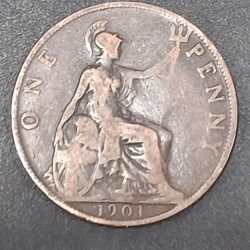 United Kingdom 1 Penny 1901 Victoria RARE COIN #A-407