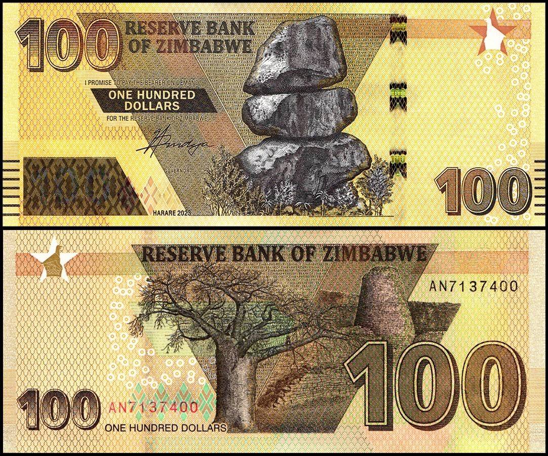 Zimbabwe 100 Dollars Banknote 2023 P106b UNC Unique and Rare