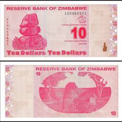 Zimbabwe 10 Dollars Banknote 2009 P94 UNC Unique and Rare