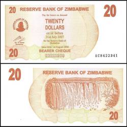 Zimbabwe 20 Dollars Bearer Cheque 2006 P40 UNC Unique and Rare