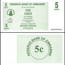 Zimbabwe 5 Cent Bearer Cheque 2006 P34 UNC Unique and Rare