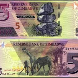 Zimbabwe 5 Dollars Banknote 2019 P102 UNC Unique and Rare