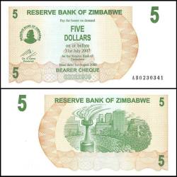 Zimbabwe 5 Dollars Bearer Cheque 2006 P38 UNC Unique and Rare