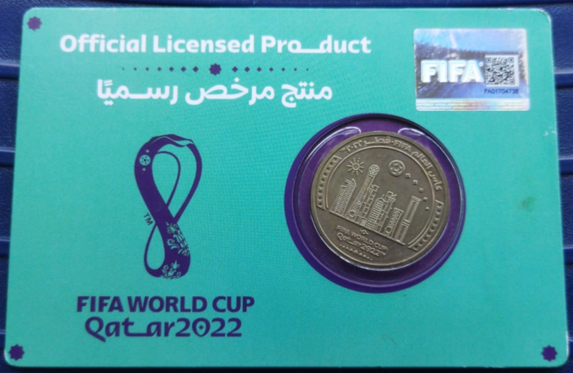 Qatar, 1 Riyal, 2022, FIFA World Cup Qatar 2022 – Football in Qatar, Mint coin card in medium Condition as per image.