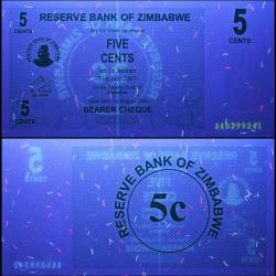Alternative view of Zimbabwe 5 Cent Bearer Cheque 2006 P34 UNC Unique and Rare