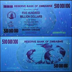 Alternative view of Zimbabwe 500 Million Dollars Bearer Cheque 2008 P60 UNC Unique and Rare