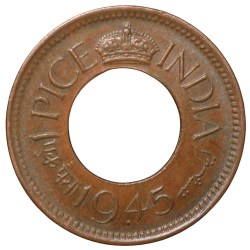 Bronze 1 Pice of George VI (AD 1945) of Bombay Mint Flat Crown Type