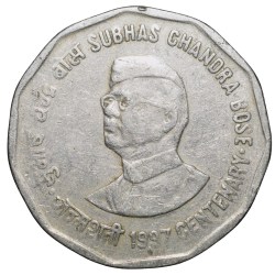 Copper-Nickel 2 Rupees of Republic India (AD 1997) Subhas Chandra Bose Bombay Mint