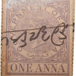 Postal Stamp of Queen Victoria 1 Anna Purple Colour - Used Condition as per Image.
