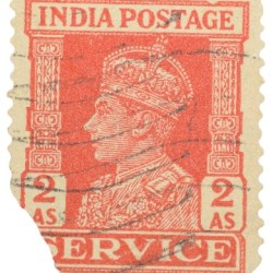 Postal Stamp of George VI 2 Annas Red Colour - Service Issue - Used Condition as per image.