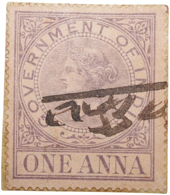 Postal Stamp of Queen Victoria 1 Anna Purple Colour - Used Condition as per Image.