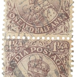 Postal Stamp of George V 1-1/2 Anna Brown Colour - Block of 2 Stamps - Used Condition as per image.