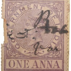 Postal Stamp of Queen Victoria 1 Anna Purple Colour - Used Condition as per Image.