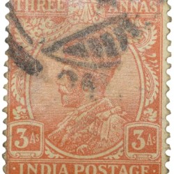 Postal Stamp of George V 3 Annas Orange Colour - Used Condition as per image.