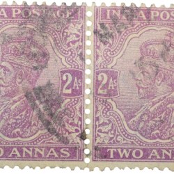 Postal Stamp of George V 2 Annas Purple Colour - Block of 2 Stamps - Used Condition as per image.