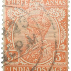 Postal Stamp of George V 3 Annas Orange Colour - Used Condition as per image.