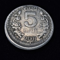 5 RUPEE 2001 HYDERABAD MINT OFF CENTRE ERROR COIN #3
