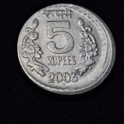 5 RUPEE 2003 HYDERABAD MINT OFF CENTRE ERROR COIN #6