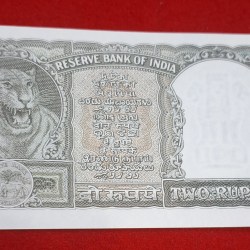 Alternative view of B-6 TWO RUPEE NOTE GEM UNC CONDITION NOTE SIGNED BY PC BHATTACHARYA SERIAL NO. D/15 513357