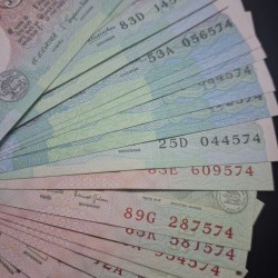 Alternative view of 5 RUPEE SIGNATURE SET GEM UNC CONDITION RARE TO FIND ALL NOTE ENDING SAME LAST THREE DIGIT 574