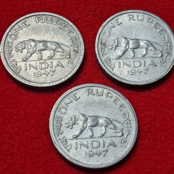 Alternative view of ONE RUPEE 1947 3 COIN SET GEORGE V KING EMPEROR COIN