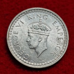 Alternative view of HALF RUPEE 1945 GEORGE VI KING EMPEROR COIN LAHORE MINT UNC CONDITION SKU 01
