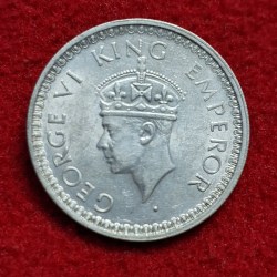 Alternative view of HALF RUPEE 1945 GEORGE VI KING EMPEROR COIN LAHORE MINT UNC CONDITION SKU 02