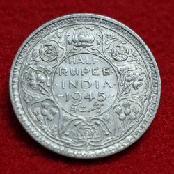 HALF RUPEE 1945 GEORGE VI KING EMPEROR COIN LAHORE MINT UNC CONDITION SKU 04