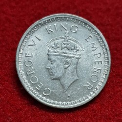 Alternative view of HALF RUPEE 1944 GEORGE VI KING EMPEROR COIN LAHORE MINT UNC CONDITION SKU 05