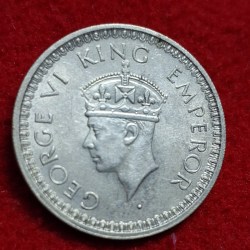 Alternative view of HALF RUPEE 1945 GEORGE VI KING EMPEROR COIN LAHORE MINT UNC CONDITION SKU 07