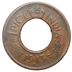 Copper 1 Pice of George VI(AD 1943) of Bombay Mint Round Crown Type Scarce