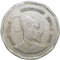 Copper-Nickel 2 Rupees of Republic India (AD 1999) Chhatrapati Shivaji Maharaj Bomay Mint
