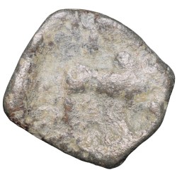 Lead Coin of Rudrasen III? of Western Kshatrapa(300-400 AD) Bull facing Right/3-Arched Hill