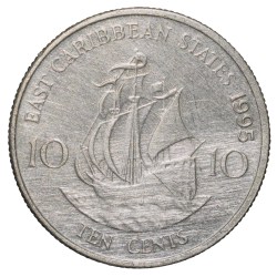 Copper-Nickel 10 Cents of Elizabeth II (AD 1995) from East Caribbean States Scarce