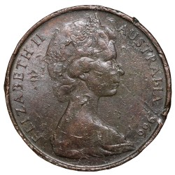 Alternative view of Bronze 2 Cents of Elizabeth II (AD 1966) from Australia with Frill-necked Lizard