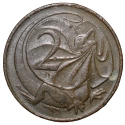 Bronze 2 Cents of Elizabeth II (AD 1966) from Australia with Frill-necked Lizard